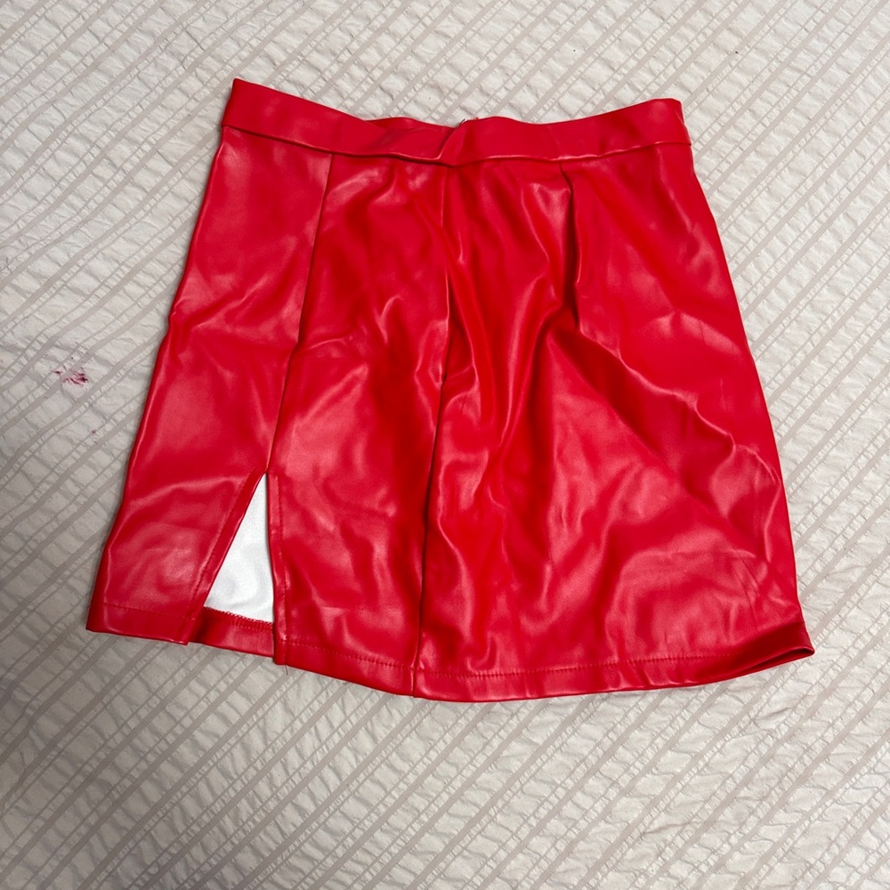 Red Faux Leather Skirt